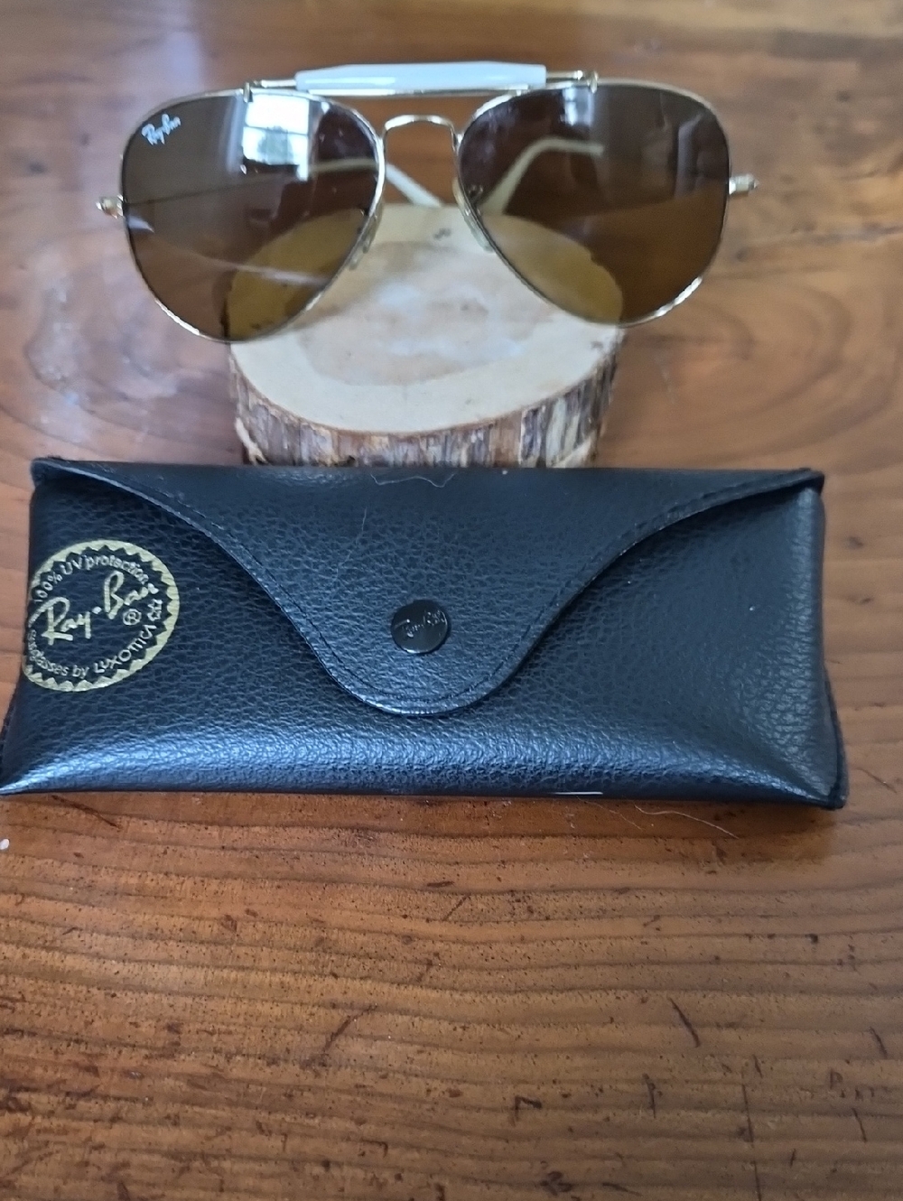 Ray-Ban Gold Frame Sunglasses with Brown Lenses and Black Case